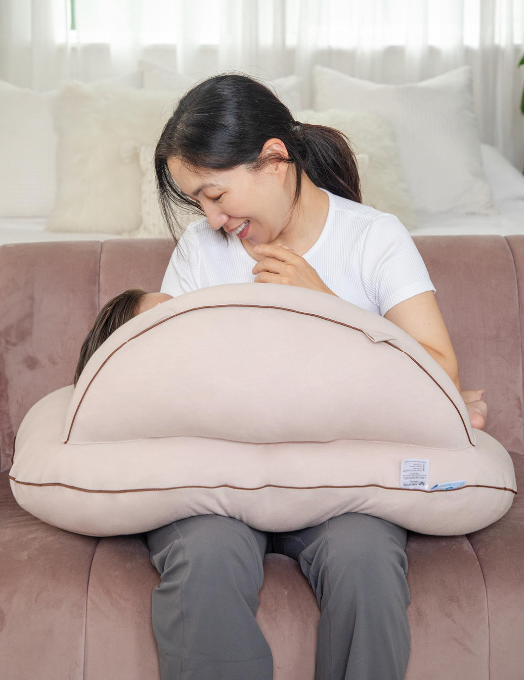 Pharmedoc Nursing Pillow for Breastfeeding - With Safety Bumper & Adjustable Waist Straps - Removable Cover