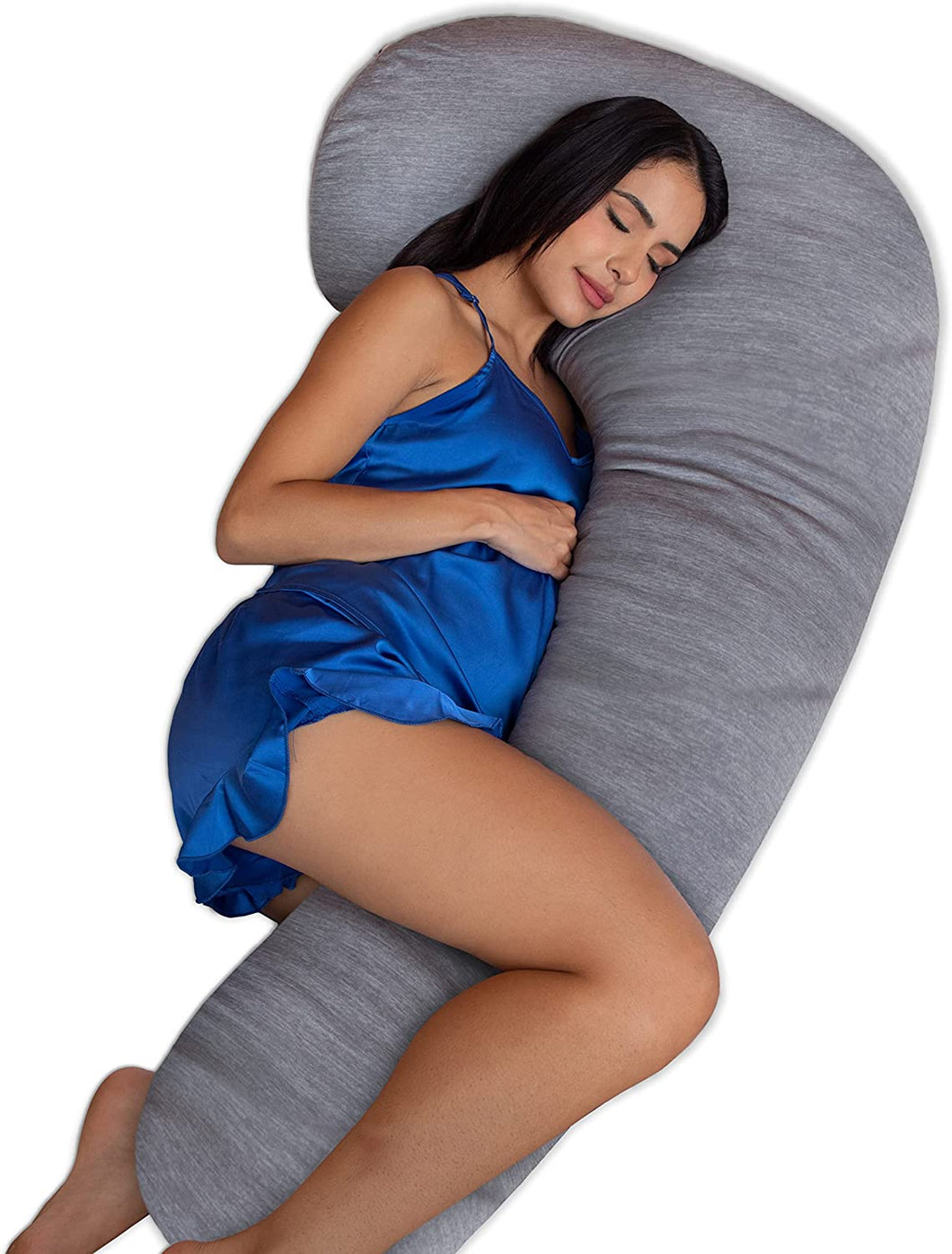 Pharmedoc Pregnancy Pillows XL J-shape Full Body Maternity Pillow - Grey Cooling Cover
